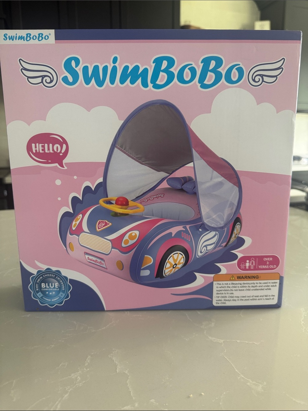Inflatable Kids Ride-On Car with Sunshade - Pink & Purple